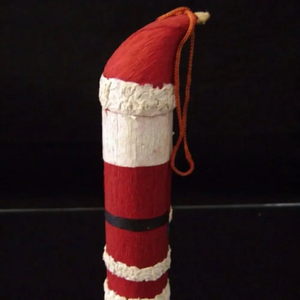 Vintage Christmas Santa Ornament Paper Mache Santa Pencil Shaped Tree Bark